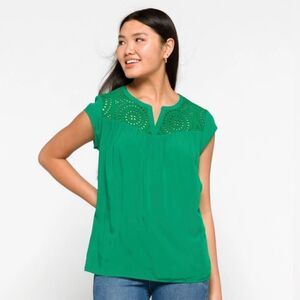 Stitch Fix Daniel Rainn Top Womens Small Eyelet Kelly Green Cap Sleeve Blouse